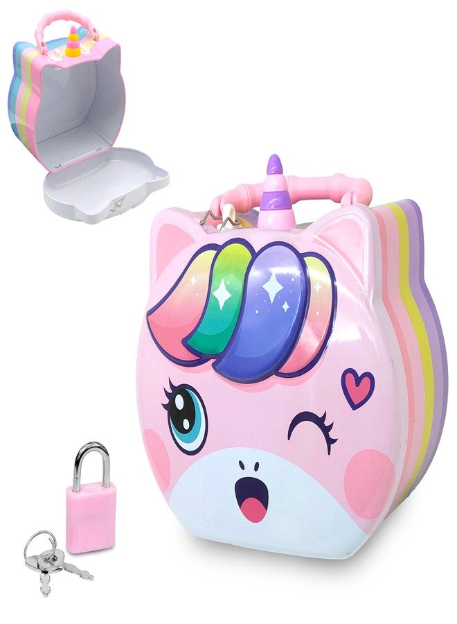 VGRASSP Unicorn Theme Metal Piggy Bank Toy for Kids - Cute Money Safe with Lock and 2 Keys - Gullak Coin Box Gift for Boys and Girls - Color As Per Stock - Image 1